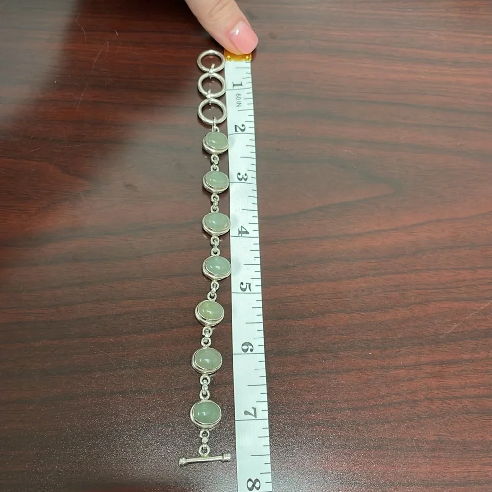 Silver Tone Bracelet with Gray/Green Stones